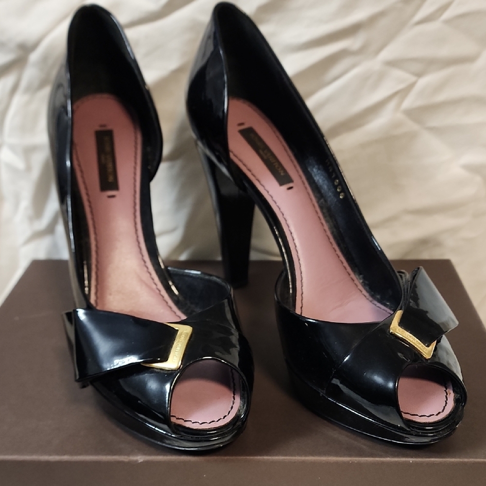 Louis Vuitton Black Patent Leather Peep Toe D'orsay Pumps Size 38 - Picture 3 of 8